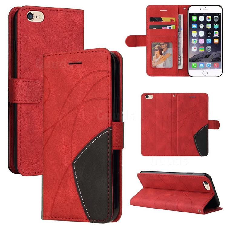 Luxury Two-color Stitching Leather Wallet Case Cover for iPhone 6s Plus / 6 Plus 6P(5.5 inch) - Red