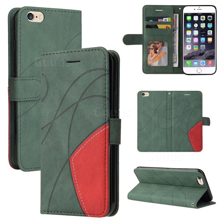 Luxury Two-color Stitching Leather Wallet Case Cover for iPhone 6s Plus / 6 Plus 6P(5.5 inch) - Green