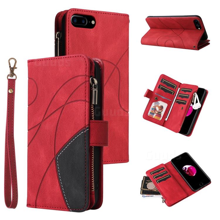 Luxury Two-color Stitching Multi-function Zipper Leather Wallet Case Cover for iPhone 6s Plus / 6 Plus 6P(5.5 inch) - Red