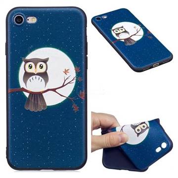 Moon and Owl 3D Embossed Relief Black Soft Back Cover for iPhone 8 / 7 8G 7G(4.7 inch)