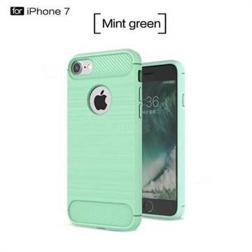 Luxury Carbon Fiber Brushed Wire Drawing Silicone TPU Back Cover for iPhone 8 / 7 8G 7G(4.7 inch) (Mint Green)