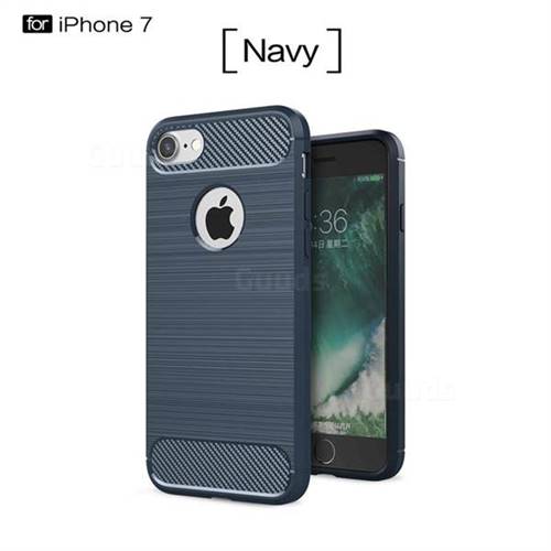 Luxury Carbon Fiber Brushed Wire Drawing Silicone TPU Back Cover for iPhone 8 / 7 8G 7G(4.7 inch) (Navy)