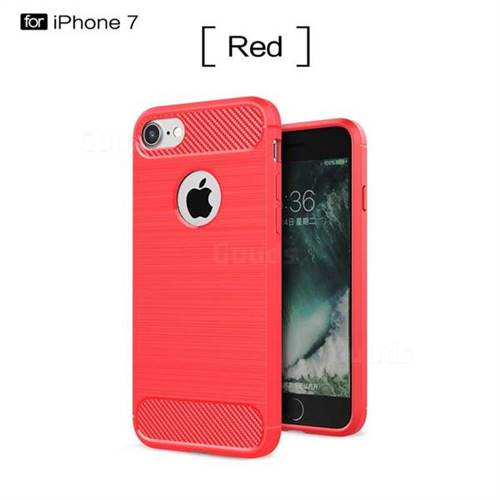 Luxury Carbon Fiber Brushed Wire Drawing Silicone TPU Back Cover for iPhone 8 / 7 8G 7G(4.7 inch) (Red)
