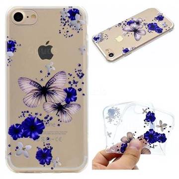 Blue Butterfly Flowers Super Clear Soft TPU Back Cover for iPhone 8 / 7 (4.7 inch)