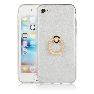 Luxury Soft TPU Glitter Back Ring Cover with 360 Rotate Finger Holder Buckle for iPhone 8 / 7 (4.7 inch) - White