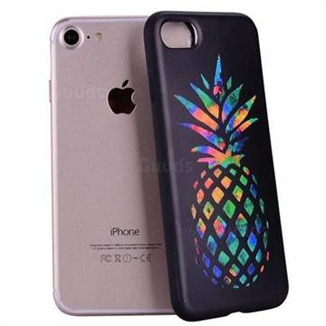 Colorful Pineapple 3D Embossed Relief Black Soft Back Cover for iPhone 8 / 7 (4.7 inch)