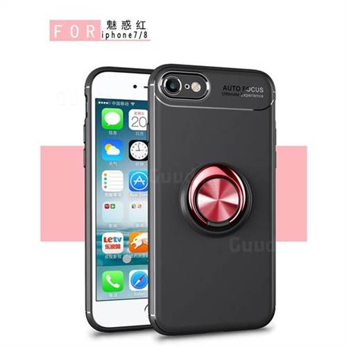 Auto Focus Invisible Ring Holder Soft Phone Case for iPhone 8 / 7 (4.7 inch) - Black Red