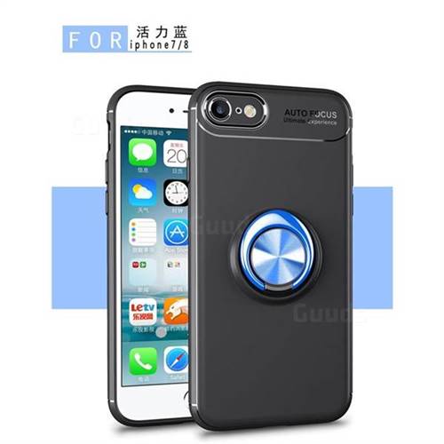 Auto Focus Invisible Ring Holder Soft Phone Case for iPhone 8 / 7 (4.7 inch) - Black Blue