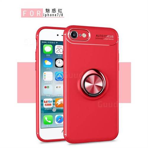 Auto Focus Invisible Ring Holder Soft Phone Case for iPhone 8 / 7 (4.7 inch) - Red