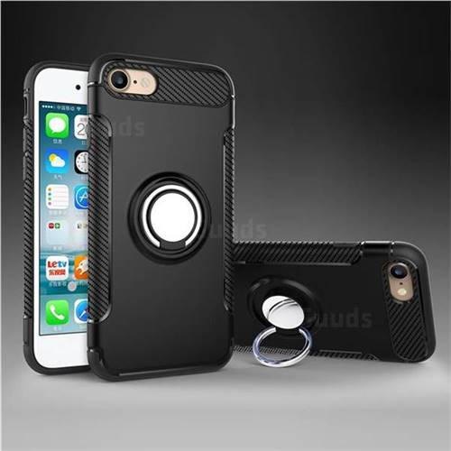 Armor Anti Drop Carbon PC + Silicon Invisible Ring Holder Phone Case for iPhone 8 / 7 (4.7 inch) - Black