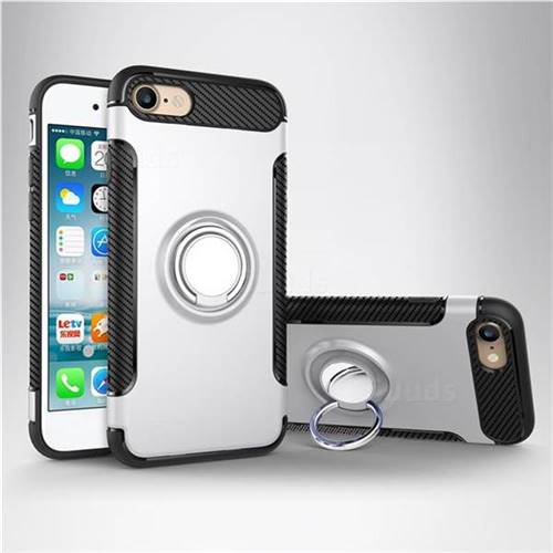Armor Anti Drop Carbon PC + Silicon Invisible Ring Holder Phone Case for iPhone 8 / 7 (4.7 inch) - Silver