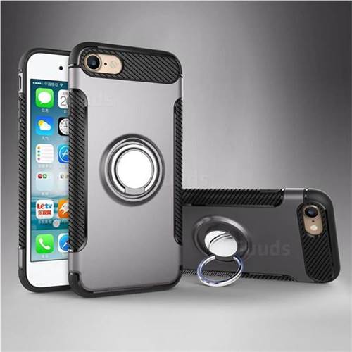 Armor Anti Drop Carbon PC + Silicon Invisible Ring Holder Phone Case for iPhone 8 / 7 (4.7 inch) - Grey