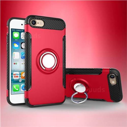 Armor Anti Drop Carbon PC + Silicon Invisible Ring Holder Phone Case for iPhone 8 / 7 (4.7 inch) - Red