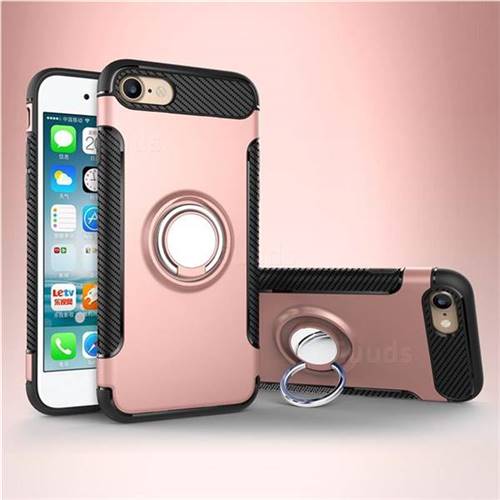 Armor Anti Drop Carbon PC + Silicon Invisible Ring Holder Phone Case for iPhone 8 / 7 (4.7 inch) - Rose Gold