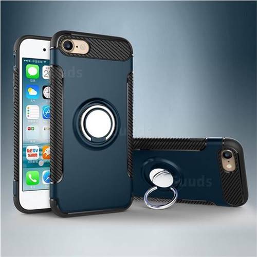 Armor Anti Drop Carbon PC + Silicon Invisible Ring Holder Phone Case for iPhone 8 / 7 (4.7 inch) - Navy