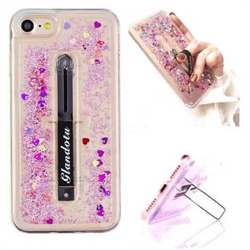 Concealed Ring Holder Stand Glitter Quicksand Dynamic Liquid Phone Case for iPhone 8 / 7 (4.7 inch) - Rose