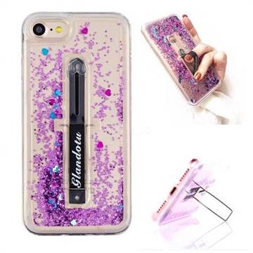 Concealed Ring Holder Stand Glitter Quicksand Dynamic Liquid Phone Case for iPhone 8 / 7 (4.7 inch) - Purple