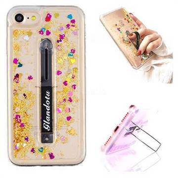 Concealed Ring Holder Stand Glitter Quicksand Dynamic Liquid Phone Case for iPhone 8 / 7 (4.7 inch) - Golden