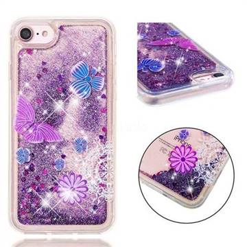 Purple Flower Butterfly Dynamic Liquid Glitter Quicksand Soft TPU Case for iPhone 8 / 7 (4.7 inch)