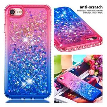 Diamond Frame Liquid Glitter Quicksand Sequins Phone Case for iPhone 8 / 7 (4.7 inch) - Pink Blue