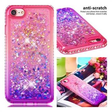 Diamond Frame Liquid Glitter Quicksand Sequins Phone Case for iPhone 8 / 7 (4.7 inch) - Pink Purple