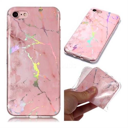 Powder Pink Marble Pattern Bright Color Laser Soft TPU Case for iPhone 8 / 7 (4.7 inch)