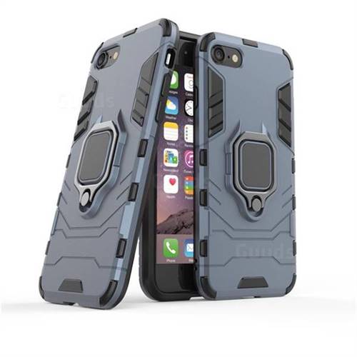 Black Panther Armor Metal Ring Grip Shockproof Dual Layer Rugged Hard Cover for iPhone 8 / 7 (4.7 inch) - Blue