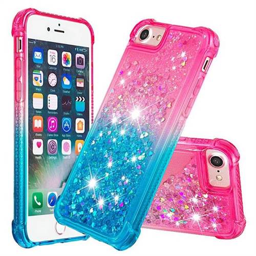Rainbow Gradient Liquid Glitter Quicksand Sequins Phone Case for iPhone 8 / 7 (4.7 inch) - Pink Blue