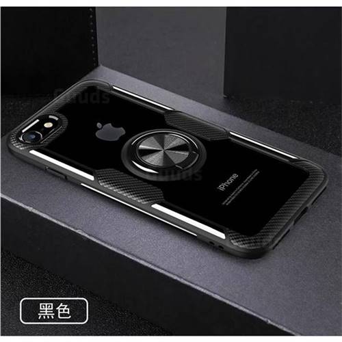 Acrylic Glass Carbon Invisible Ring Holder Phone Cover for iPhone 8 / 7 (4.7 inch) - Black