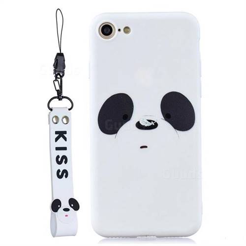 White Feather Panda Soft Kiss Candy Hand Strap Silicone Case for iPhone 8 / 7 (4.7 inch)
