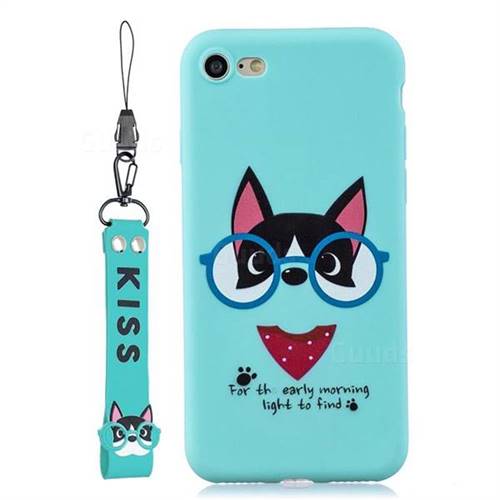 Green Glasses Dog Soft Kiss Candy Hand Strap Silicone Case for iPhone 8 / 7 (4.7 inch)