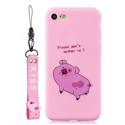 Pink Cute Pig Soft Kiss Candy Hand Strap Silicone Case for iPhone