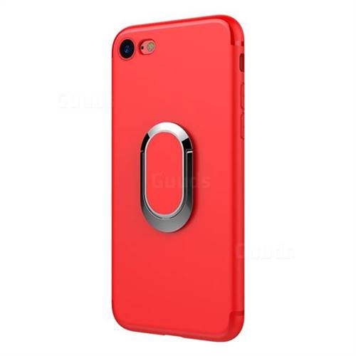 Anti-fall Invisible 360 Rotating Ring Grip Holder Kickstand Phone Cover for iPhone 8 / 7 (4.7 inch) - Red