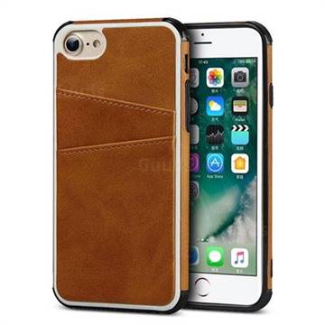 Simple Calf Card Slots Mobile Phone Back Cover for iPhone 8 / 7 (4.7 inch) - Yellow