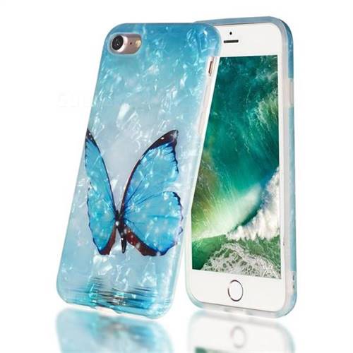 Sea Blue Butterfly Shell Pattern Clear Bumper Glossy Rubber Silicone Phone Case for iPhone 8 / 7 (4.7 inch)