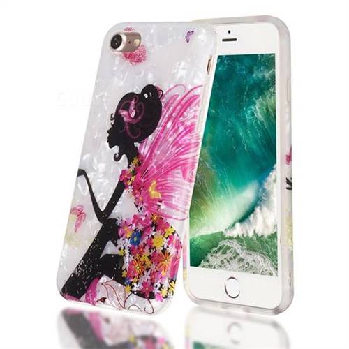 Flower Butterfly Girl Shell Pattern Clear Bumper Glossy Rubber Silicone Phone Case for iPhone 8 / 7 (4.7 inch)