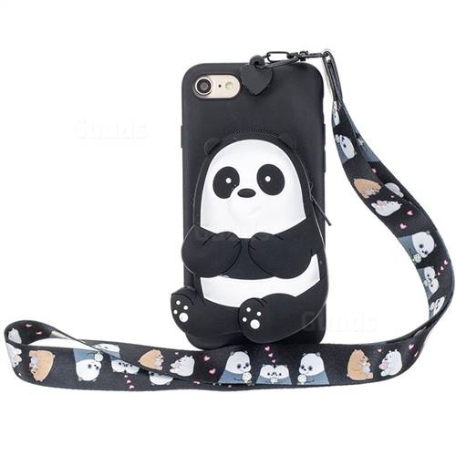 Cute Panda Neck Lanyard Zipper Wallet Silicone Case for iPhone 8 / 7 (4.7 inch)