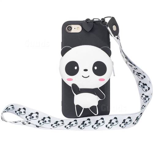 White Panda Neck Lanyard Zipper Wallet Silicone Case for iPhone 8 / 7 (4.7 inch)