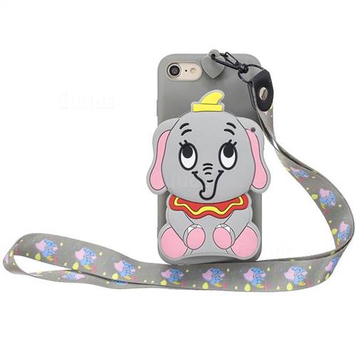 Gray Elephant Neck Lanyard Zipper Wallet Silicone Case for iPhone 8 / 7 (4.7 inch)