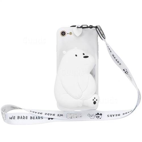 White Polar Bear Neck Lanyard Zipper Wallet Silicone Case for iPhone 8 / 7 (4.7 inch)