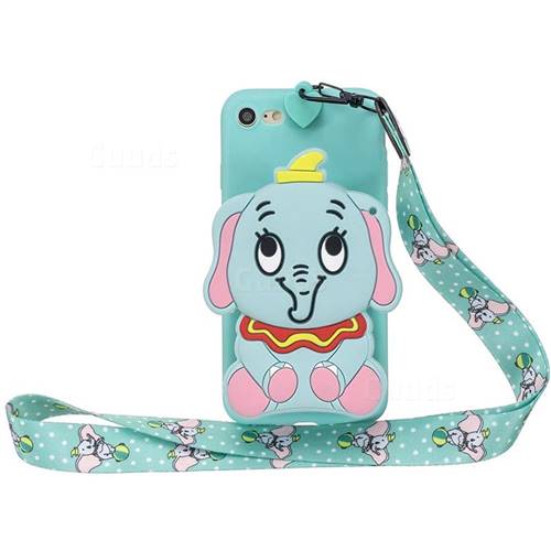Blue Elephant Neck Lanyard Zipper Wallet Silicone Case for iPhone 8 / 7 (4.7 inch)