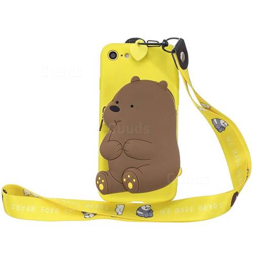 Yellow Bear Neck Lanyard Zipper Wallet Silicone Case for iPhone 8 / 7 (4.7 inch)