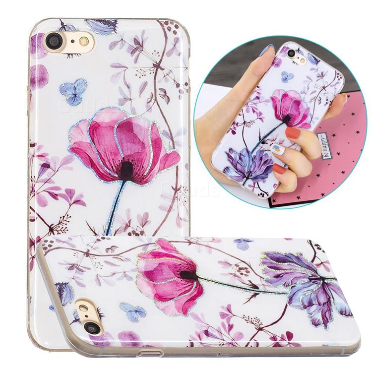 Magnolia Painted Galvanized Electroplating Soft Phone Case Cover for iPhone 8 / 7 (4.7 inch)