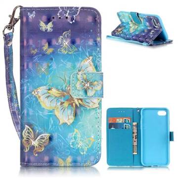 Gold Butterfly 3D Painted Leather Wallet Case for iPhone 8 / 7 8G 7G (4.7 inch)