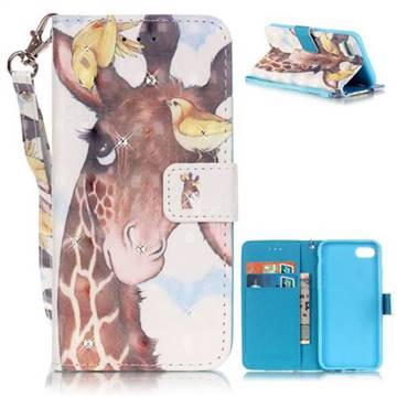Birds Giraffe 3D Painted Leather Wallet Case for iPhone 8 / 7 8G 7G (4.7 inch)