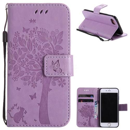 Embossing Butterfly Tree Leather Wallet Case for iPhone 8 / 7 8G 7G(4.7 inch) - Violet