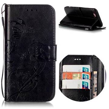 Embossing Butterfly Flower Leather Wallet Case for iPhone 8 / 7 8G 7G (4.7 inch) - Black