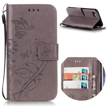 Embossing Butterfly Flower Leather Wallet Case for iPhone 8 / 7 8G 7G (4.7 inch) - Grey