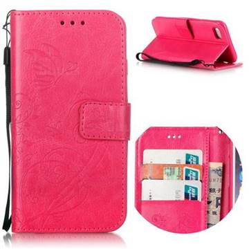 Embossing Butterfly Flower Leather Wallet Case for iPhone 8 / 7 8G 7G (4.7 inch) - Rose
