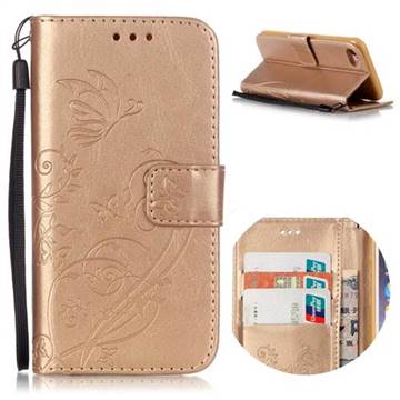 Embossing Butterfly Flower Leather Wallet Case for iPhone 8 / 7 8G 7G (4.7 inch) - Champagne
